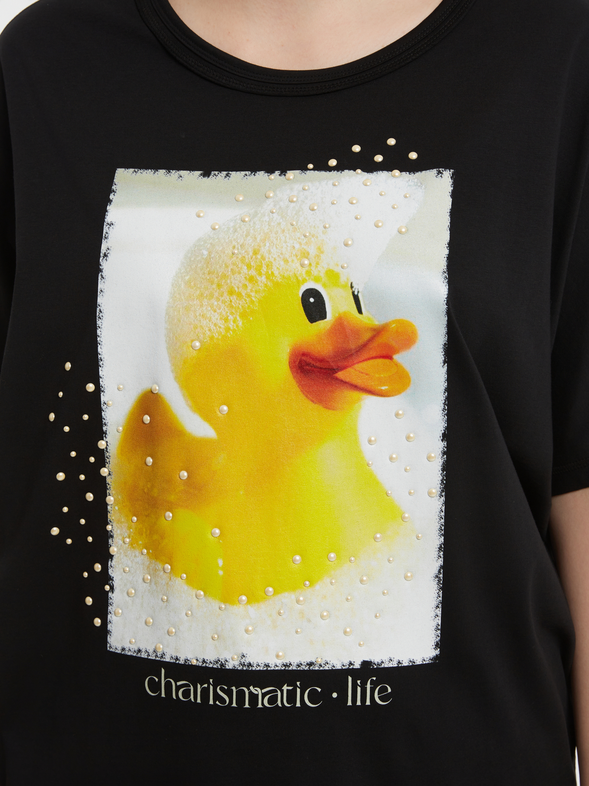 Βαμβακερή μπλούζα t-shirt με στάμπα παπάκι με σαπουνάδες και πέρλες φωτογραφία