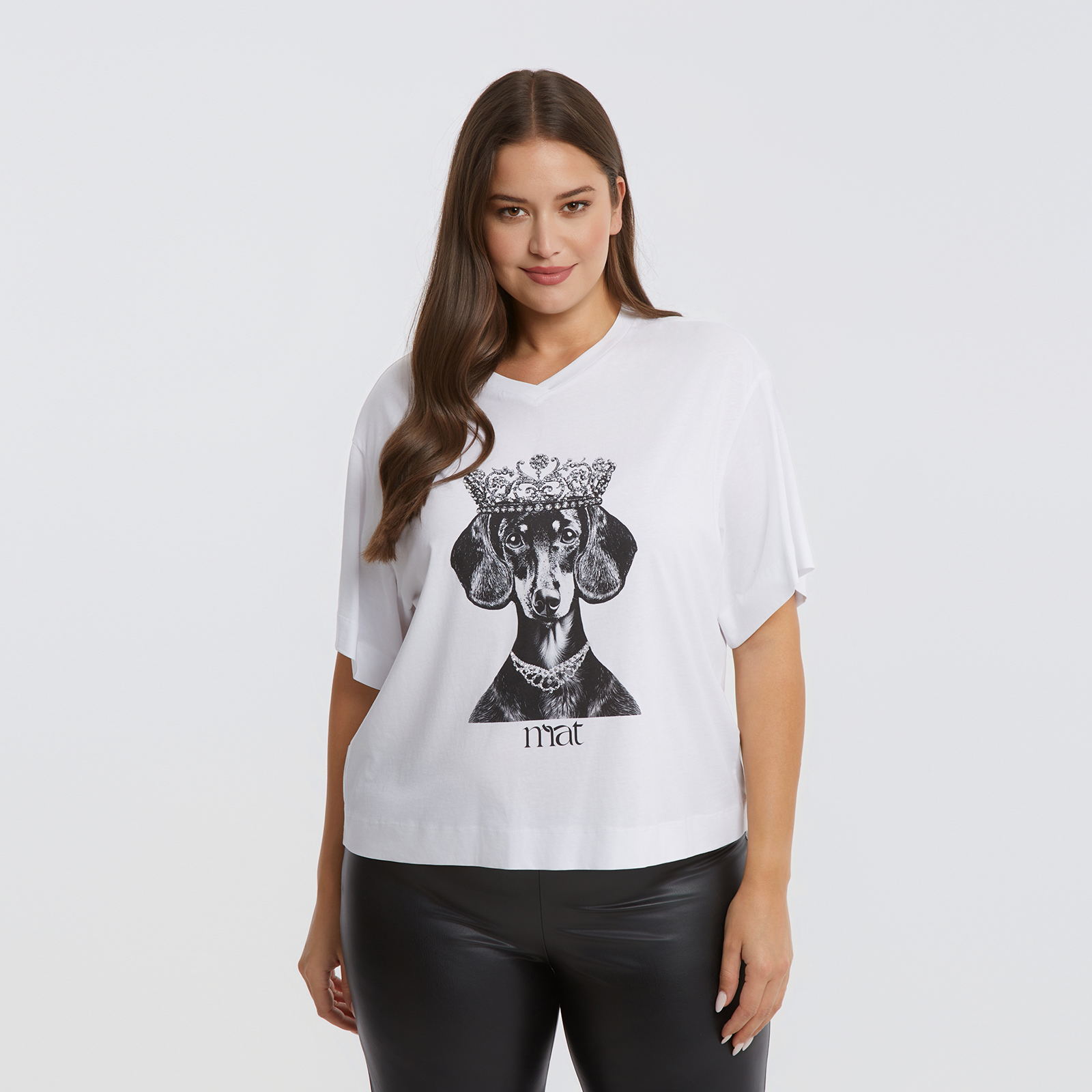 MAT FASHION Βαμβακερή μπλούζα t-shirt με στάμπα και strass