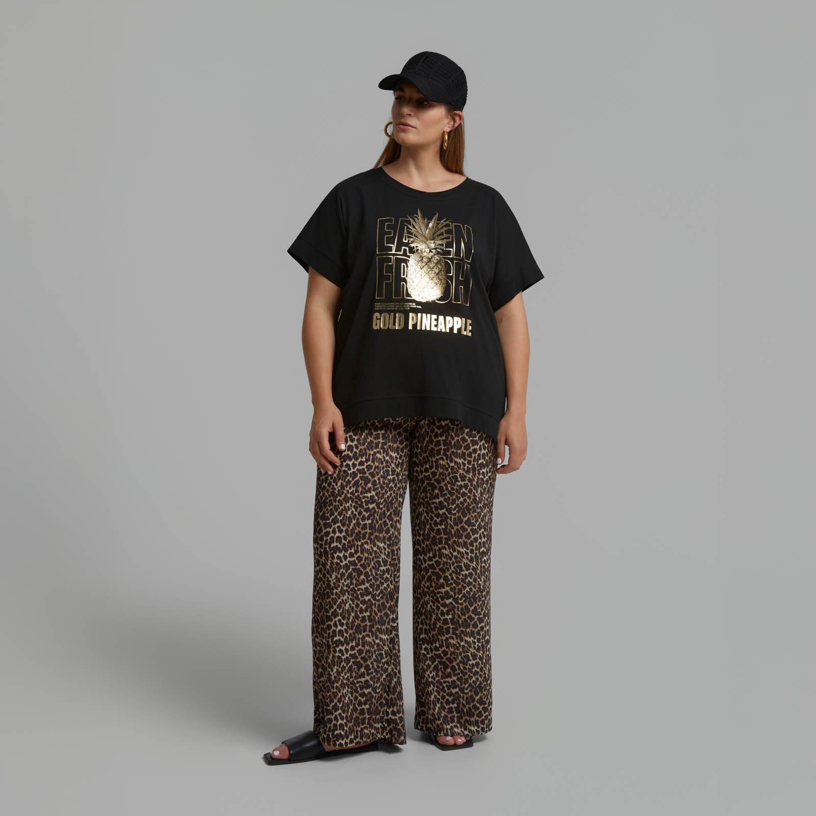 Βαμβακερό t-shirt με χρυσό pineapple print