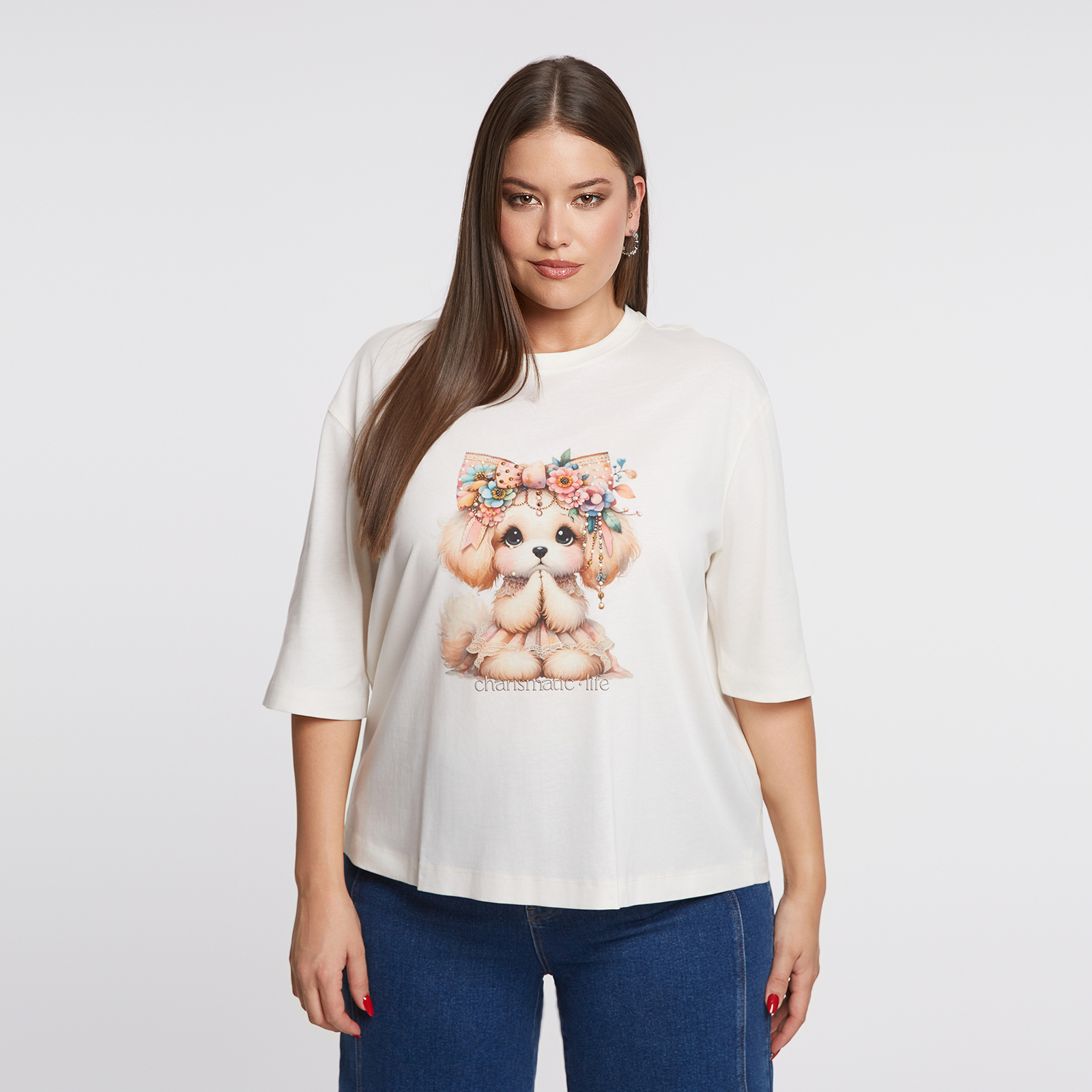 MAT FASHION Βαμβακερό t-shirt με σκυλάκι και φιόγκο