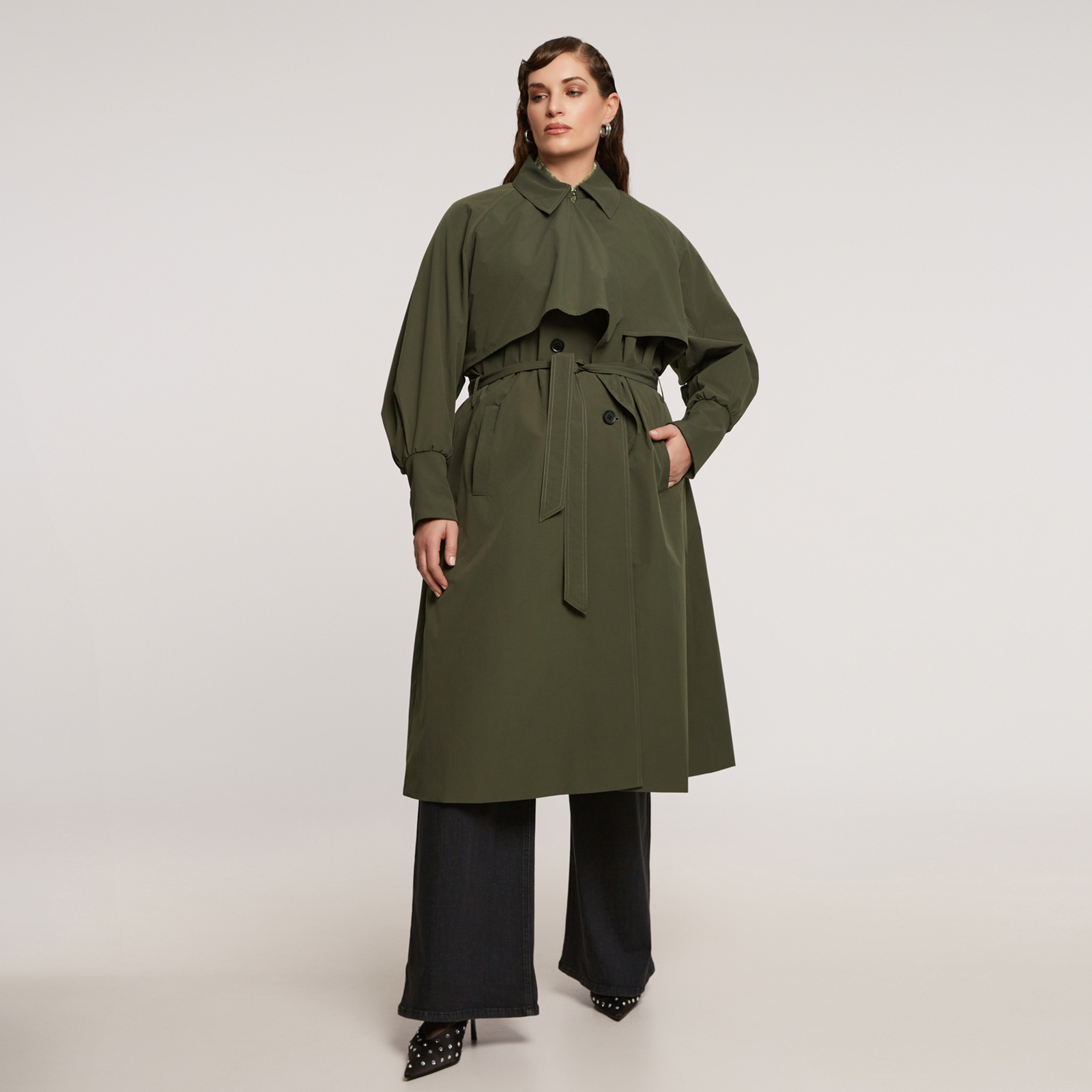 MAT FASHION Βαμβακερή καπαρντίνα με ζώνη και λεπτομέρεια κάπας