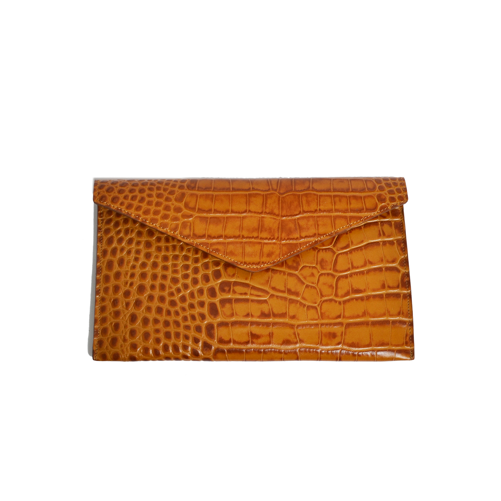 Croc-effect envelope clutch bag