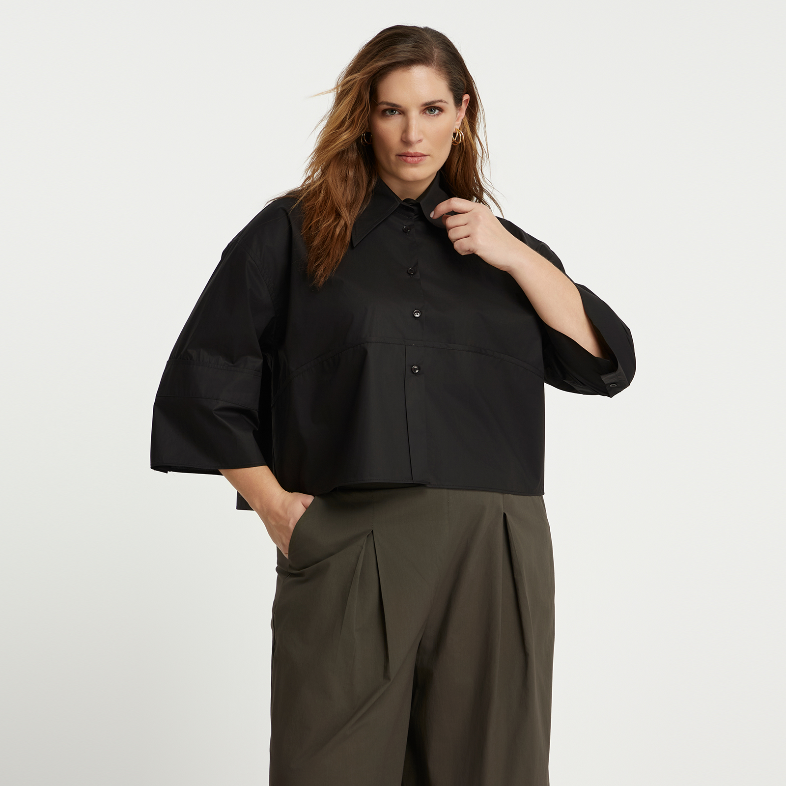 Cropped boxy poplin shirt