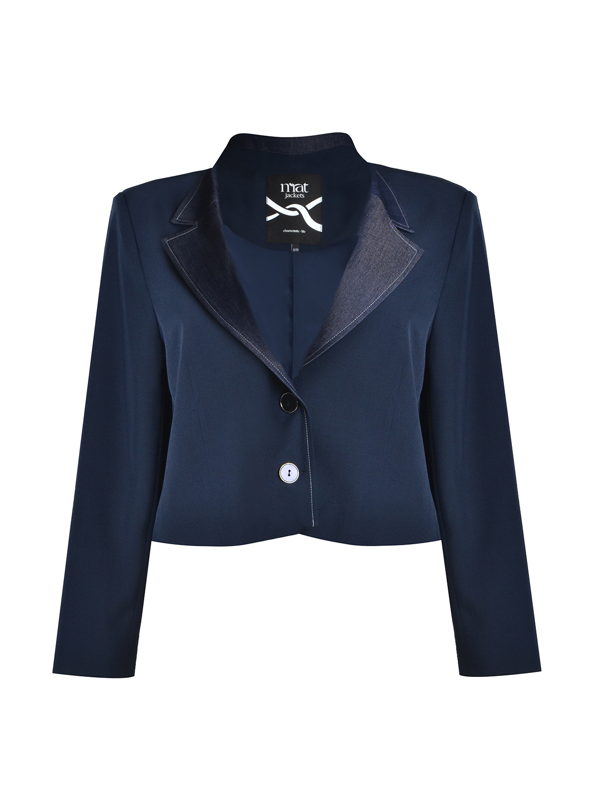 Cropped σακάκι με denim πέτο φωτογραφία