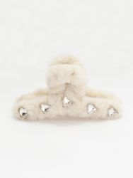 Furry hair claw with crystal heart embellishments