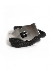 Braided leather belt with statement buckle