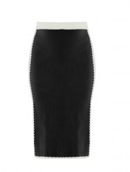 Contrast-trim knit midi skirt