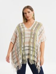 Cotton-blend fringe-trimmed poncho