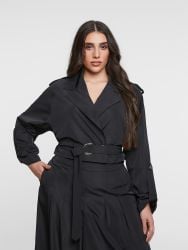 Cropped taffeta trench μαύρο jacket με ζώνη