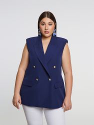Double-breasted sleeveless blazer with structured lapels