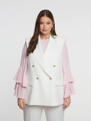 Double-breasted sleeveless blazer with structured lapels