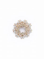 Gold-tone pearl and crystal brooch