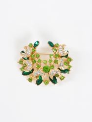 Gold-tone crescent moon crystal brooch