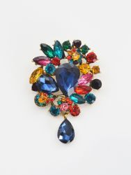 Teardrop multicolor crystal brooch