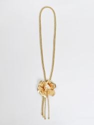 Floral metallic long necklace with pearl 