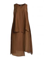 Layered linen-blend sleeveless midi dress
