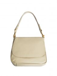 Leather shoulder bag with flap closure