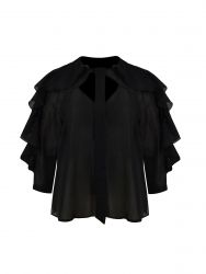 Lyocell-blend blouse with ruffle sleeves and tie neck