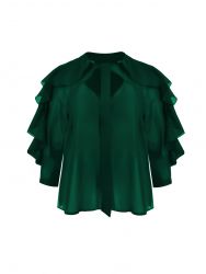 Lyocell-blend blouse with ruffle sleeves and tie neck