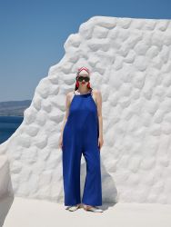 Linen-blend minimal jumpsuit with spaghetti straps