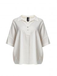 Linen-blend blouse with curved hem