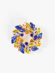 Multicolor wreath brooch with crystal-embellished leaf motif