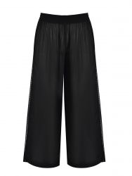 Viscose wide-leg pants with lace side detail