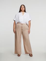 Wide-leg viscose-linen trousers with elastic waistband