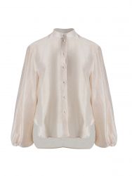 Balloon-sleeve mao shirt in lyocell-linen blend