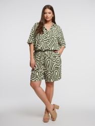 Printed relaxed-fit viscose shorts with drawstring waist