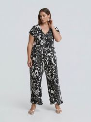 Printed super jersey jumpsuit with belt