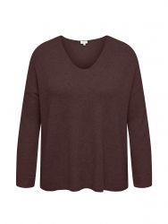 Caribi long-sleeve rib loose V-neck knit top