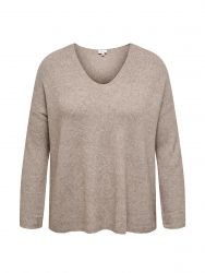 Caribi long-sleeve rib loose V-neck knit top