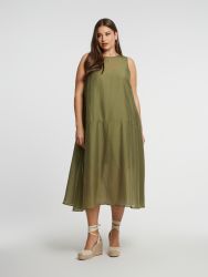 Sleeveless A-line maxi dress in lyocell-polyester blend