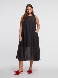 Sleeveless A-line maxi dress in lyocell-polyester blend