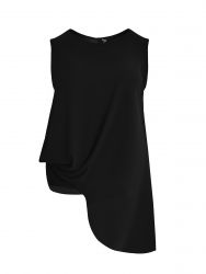 Sleeveless crepe top with asymmetrical hem