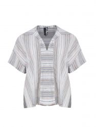 Striped cotton-linen blouse