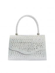 Structured glitter mini top-handle bag with chevron pattern