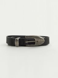 Thin leather belt with oval buckle