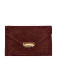 Suede leather clutch bag with gold detail