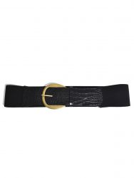 Elastic croc-effect leather belt with round buckle 