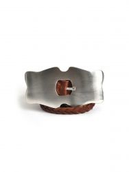Braided leather belt with statement buckle