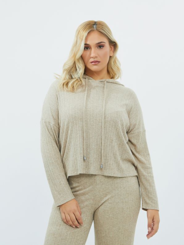 Ribbed fineknit hoodie — Women Clothes, Plus Sizes mat Fashion