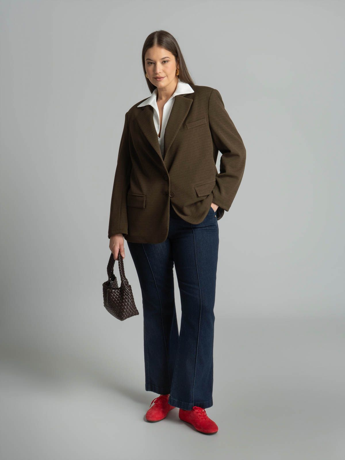 Mat Fashion Structured σακάκι με κουμπιά Καφε