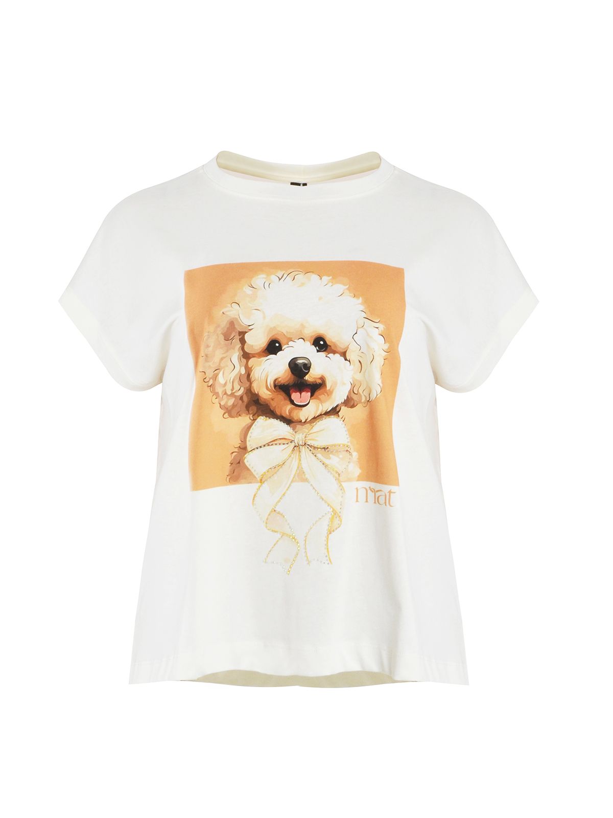 Cotton t-shirt with dog print and bow detail
