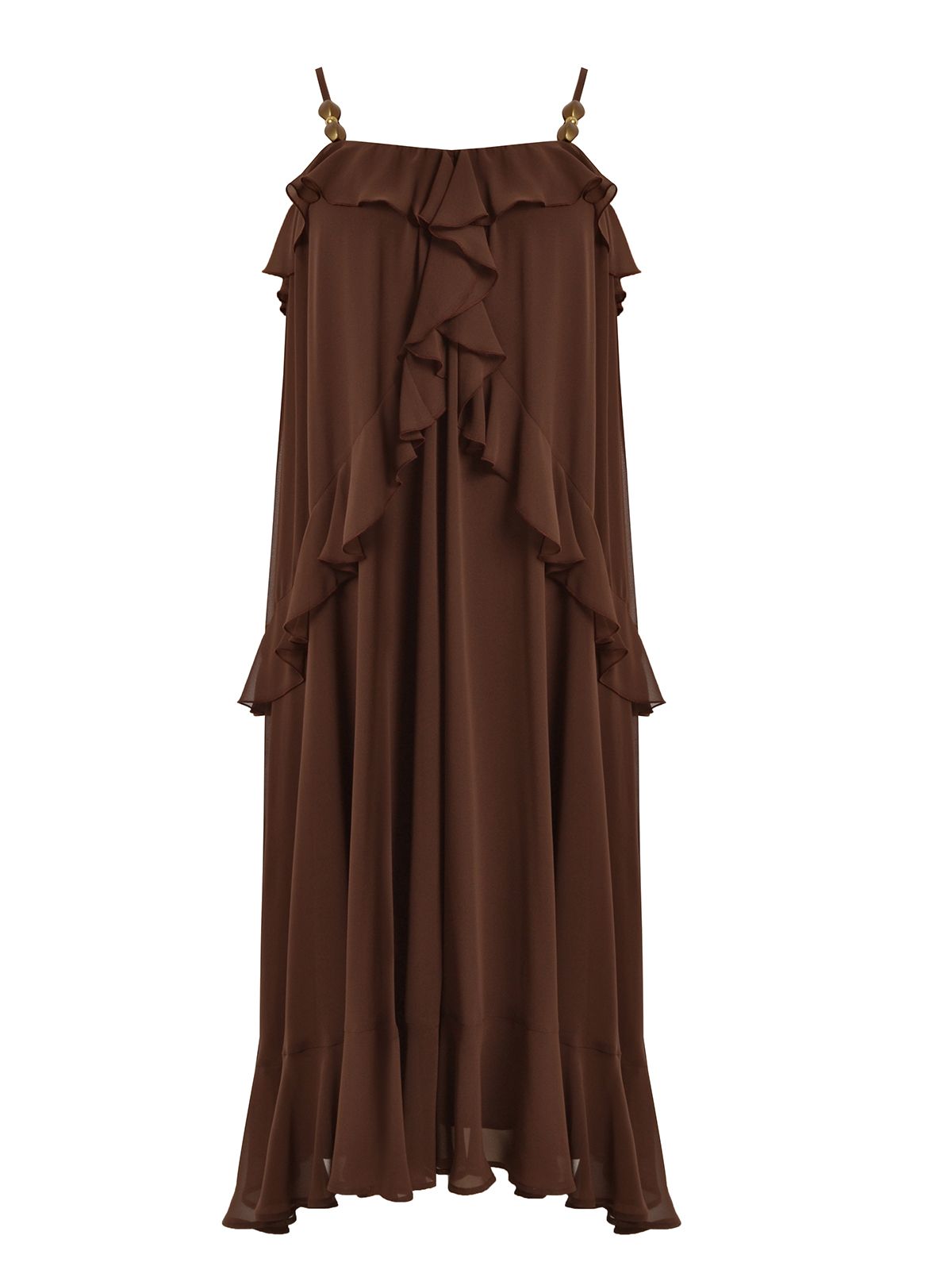 Ruffled chiffon maxi dress with pearl straps