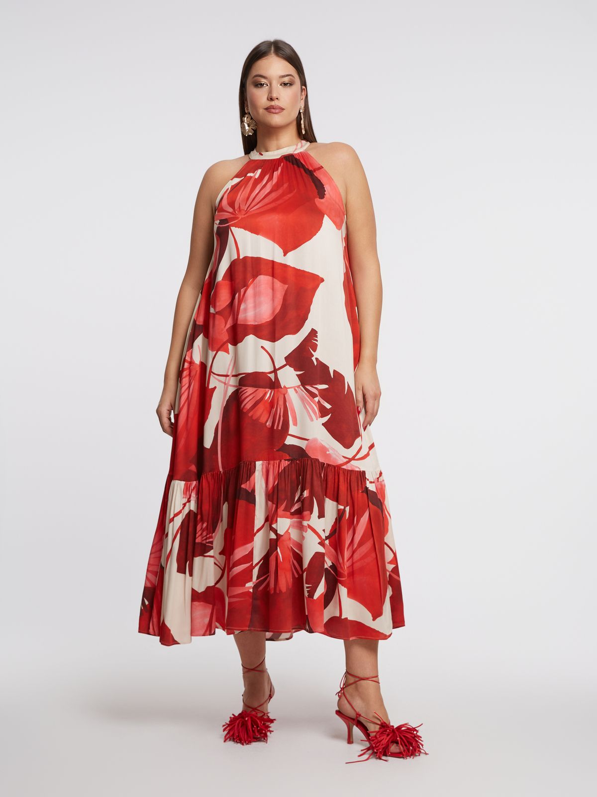 Tropical bloom halter maxi dress