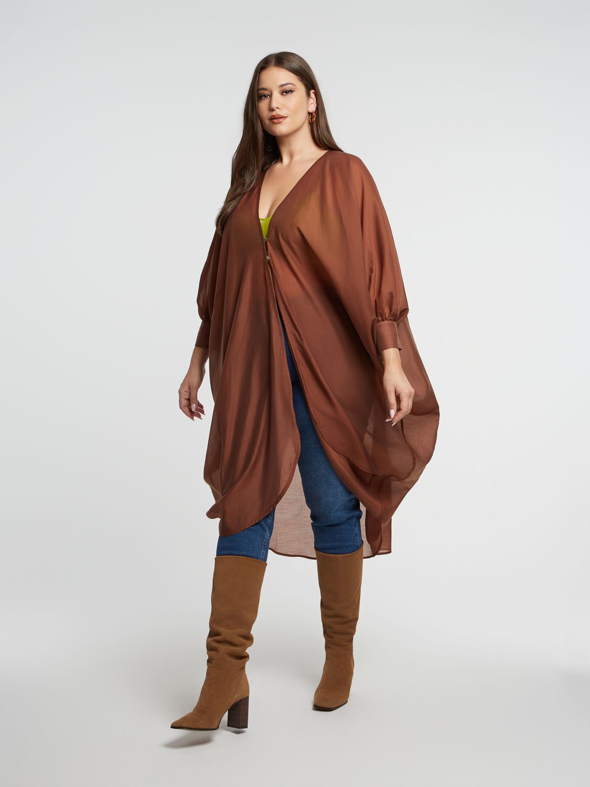 Draped tunic dress with balloon sleeves