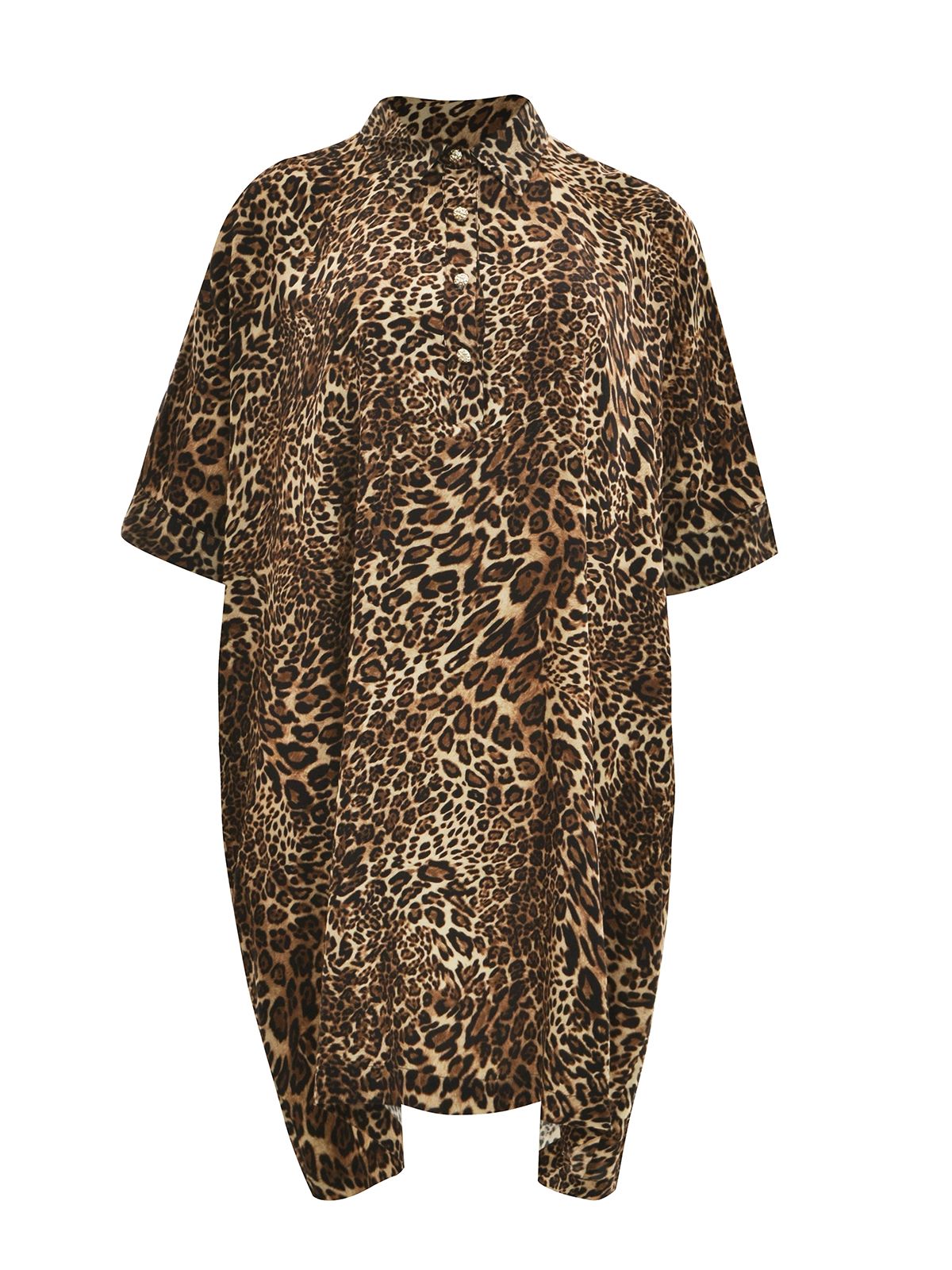 Relaxed fit printed viscose shirt-dress with short sleeves