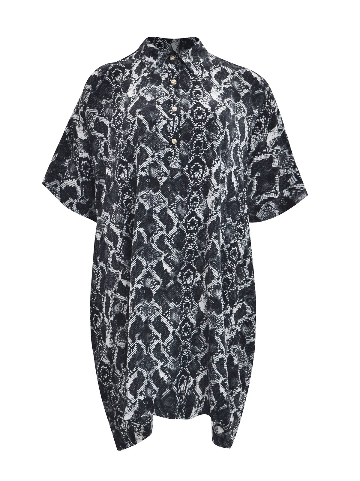Relaxed fit printed viscose shirt-dress with short sleeves